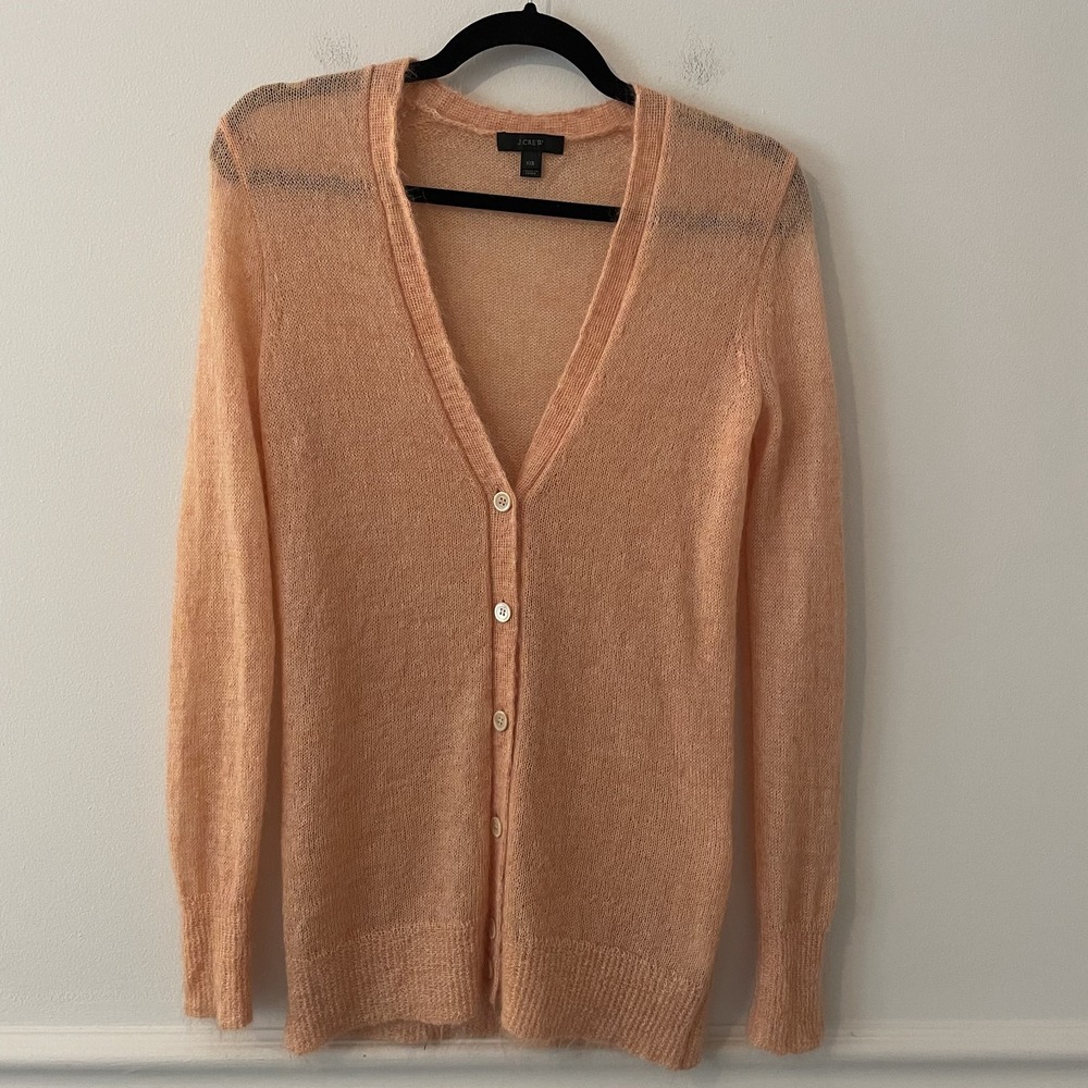 J Crew Kid Mohair Blend Knit Cardigan Sweater‎ Orange Sz XXS Quiet Luxury Preppy